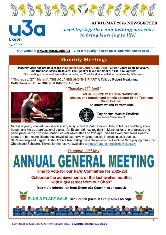 Exeter u3a Newsletter 2025 April-May