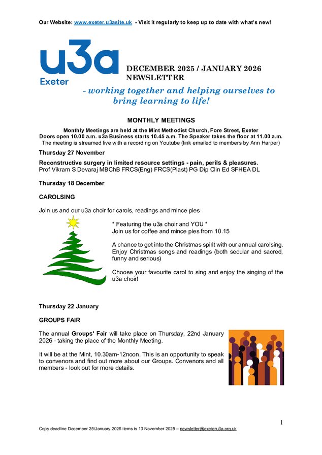 Exeter u3a Newsletter 2025 December – 2026 January
