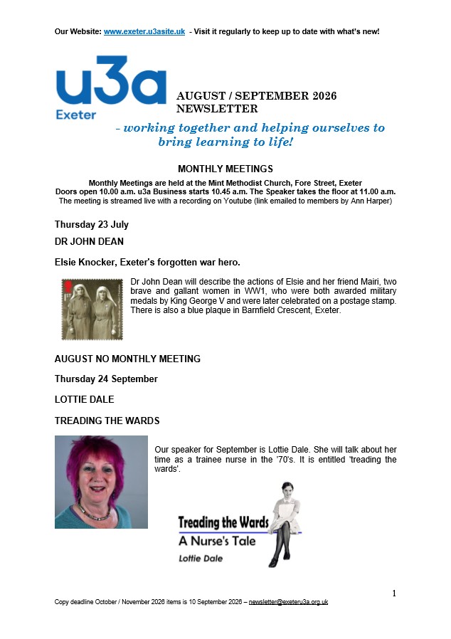 Exeter u3a Newsletter 2026 August-September